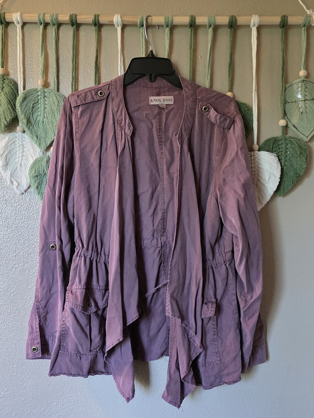 Knox Rose Mauve Purple Draped Utility Jacket Women’s Large Boho